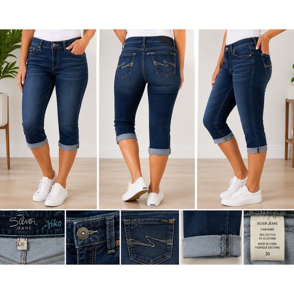 Silver Jeans Co. Denim - Silver Jeans Co Aiko Capri Dark Wash Cuffed Denim Jeans Size 30 L4545ADK411